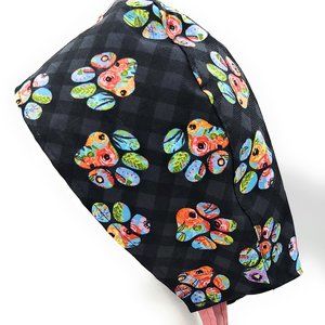 Paws with Floral Background Surgical Scrub Cap